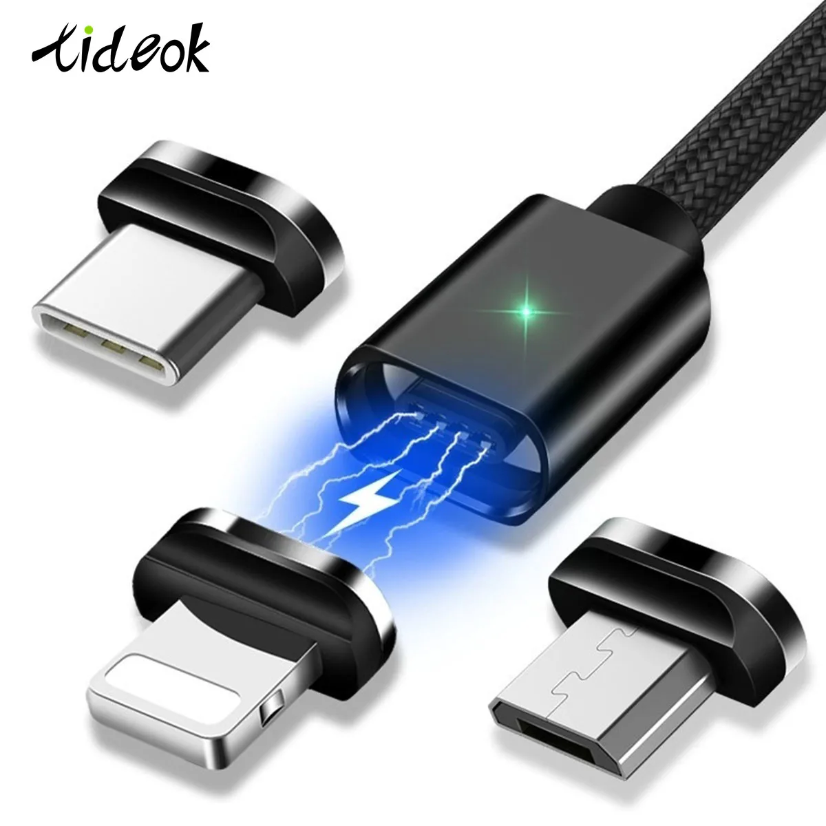

2019 Magnetic 3A Fast Data Cable TYPE-C IPhone Android Nylon Braided LED Indicator For All Mobile Phone Magnet Charger Cable USB