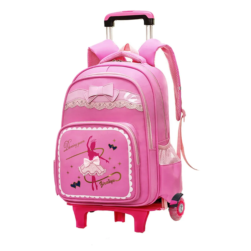pink 2 wheels Школьные сумки на колесиках для девочек с мультипликационным принтом 2/6, съемный рюкзак для детей, сумка для книг на колесиках, водонепроницаемые дорожные сумки Mochila - Цвет: pink 2 wheels