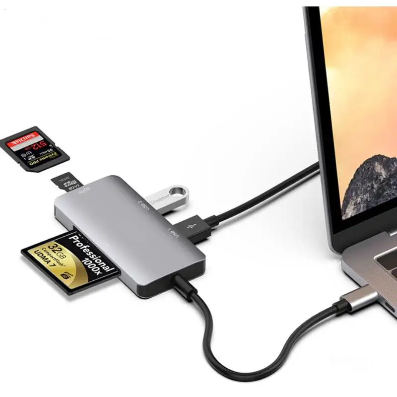 2 порта USB 3,0 концентратор конвертер адаптер Мульти usb тип-c к CF/TF/SD кард-ридер смарт-карт памяти для ПК Windows XP Mac
