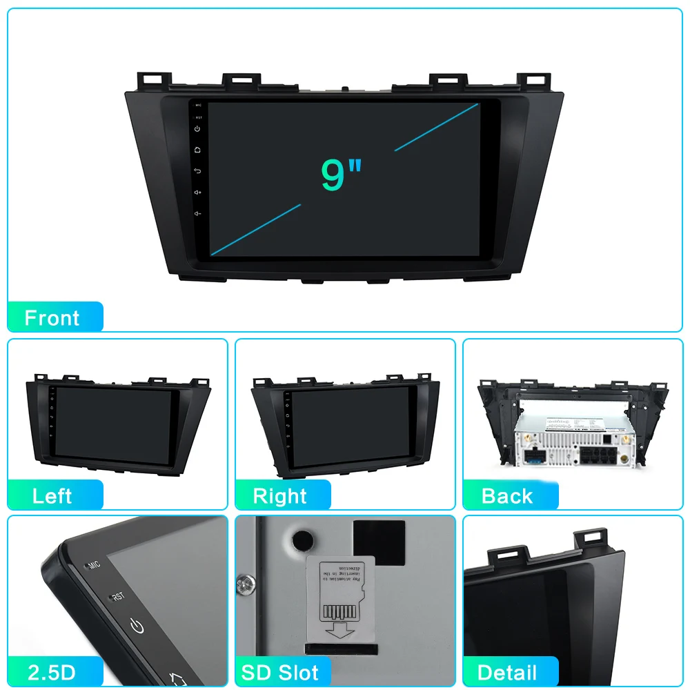 Clearance Dasaita 9" IPS Multi Touch Screen Car 1 din Android 9.0 for Mazda 5 2011 2012 2013 Bluetooth GPS Navigator 32G ROM MP3 Player 5