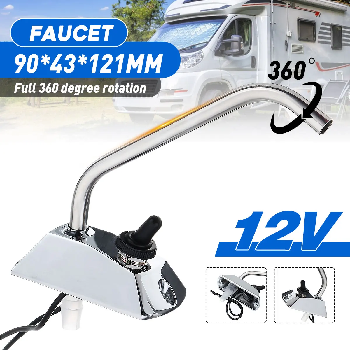 Bajo costo Grifo de cocina con rotación completa de 360 grados, 12V, con interruptor para caravana, barco casa rodante, caravana, Hardware marino RV, Metal de aleación de Zinc lnKrG9qG