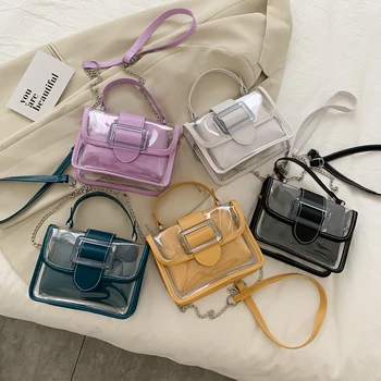 

2020 Fashion Solid Color Ladies Crossbody Bags For Women PVC Square Button Design Shoulder Bag Mini Jelly Bags Ladies Handbags