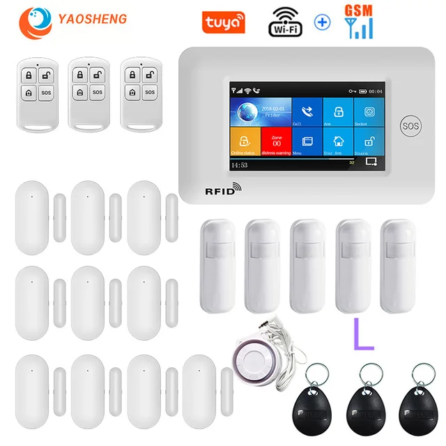 4.3 Inch Touch Panel WIFI GSM Wireless Burglar Home Security Alarm System TUYA Smart life APP Control Compatible With Alexa L