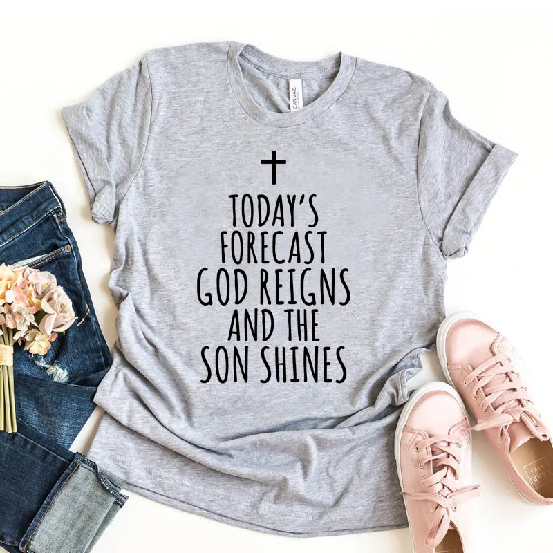 Футболка с надписью «Today's Forecast God Reigns and The Son», футболка с Иисусом, Harajuku, уличная одежда, хлопковый топ, футболка, Прямая поставка