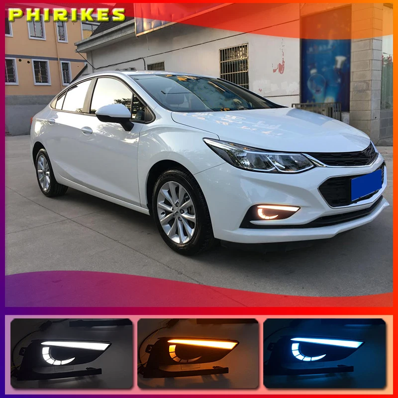 2PCS LED Daytime Running Light For Chevrolet Cruze 2016 2017 2018 Dynamic Yellow Turn Signal Relay Waterproof Car 12V DRL Lamp |