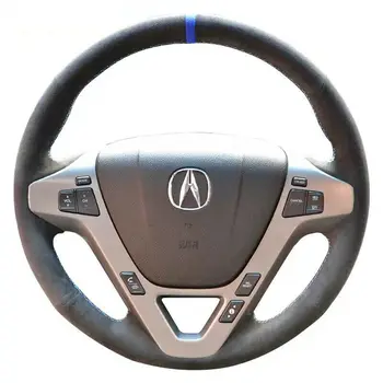 

New All Black Suede Leather Blue Mark Blue$Red Stitching Steering Wheel Hand-stitch on Wrap Cover For Acura MDX 2007-2010