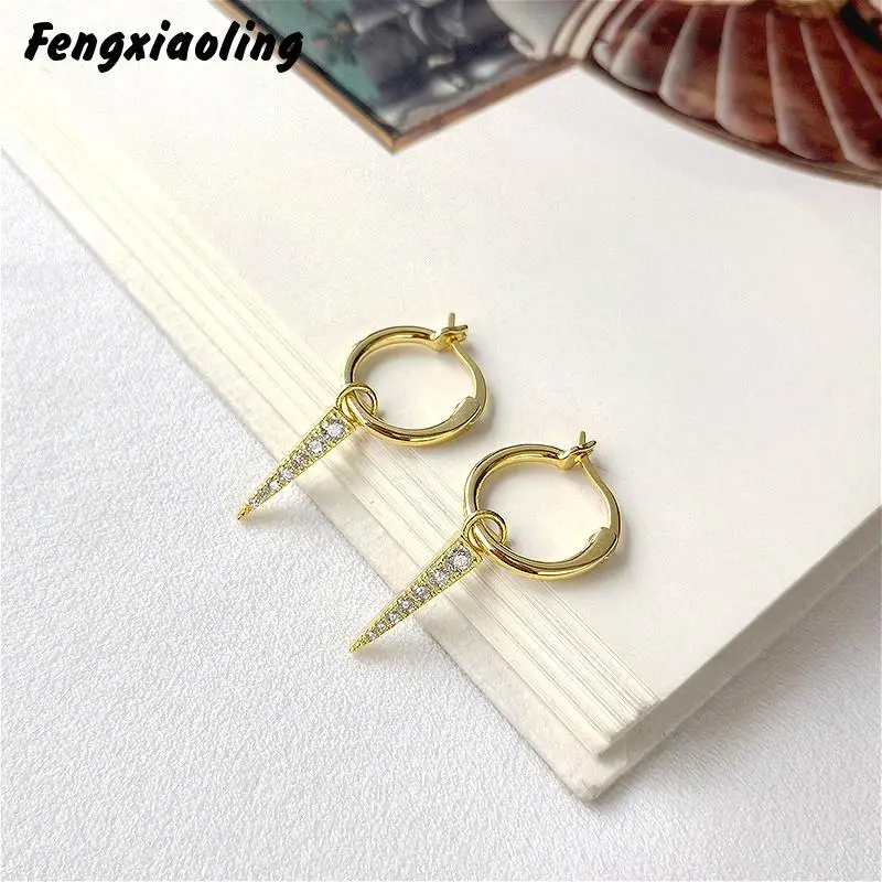 

Fengxiaoling 100% Genuine 925 Sterling Silver Glossy Circle Cubic Zirconia Drop Earrings For Women Elegant Fashion Jewelry