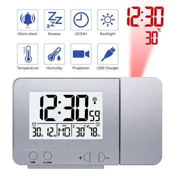 

Led Alarm Clock Clock Economic Multifunction Silver Black Projector Digital LCD Projection Alarm Bedroom with Humidity Color
