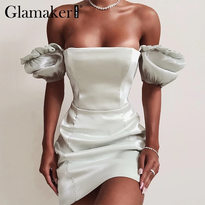 Light blue Glamaker, сексуальное облегающее осеннее платье с оборками и квадратным воротником, женское короткое платье с пышными рукавами, элегантное женское Клубное платье, вечерние платья - Цвет: Light blue