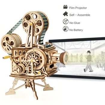 

183pcs Wooden Model Building Kits Assembly Vitascope Toy Retro Diy 3D Hand Crank Film Projector Gift for Children Adult
