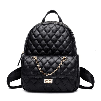 

2019 new fashion ladies backpack PU leather quilted bag youth girls casual backpack female casual backpack