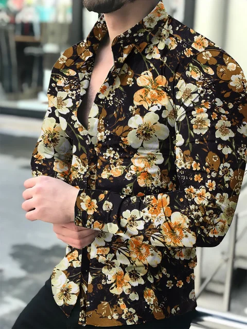 Men's Shirt Long Sleeve Hawaiian  Social Luxury Button Up Cardigan Blouses Wholesale 2021Single Breasted Turn-down Collar Broad cs03