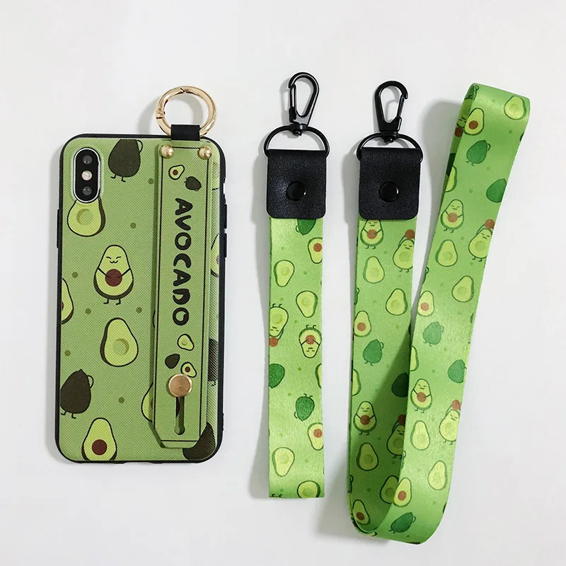 Phone Holder Case For iphone XR X Xs 11 Pro Max SE 7 8 6 6s plus Fruit Avocado Soft TPU Neck Wrist Strap Lanyard | Мобильные