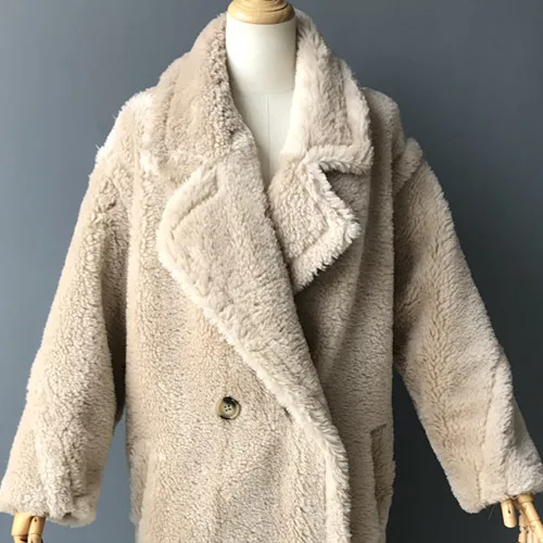 Short Beige MAOMAOFUR натуральная шерсть Teddy Bear пальто Женская Зимняя мода натуральном овечьем меху Меховая куртка женские теплые ботфорты Костюмы; шерстяная Верхняя одежда для детей - Цвет: Short Beige