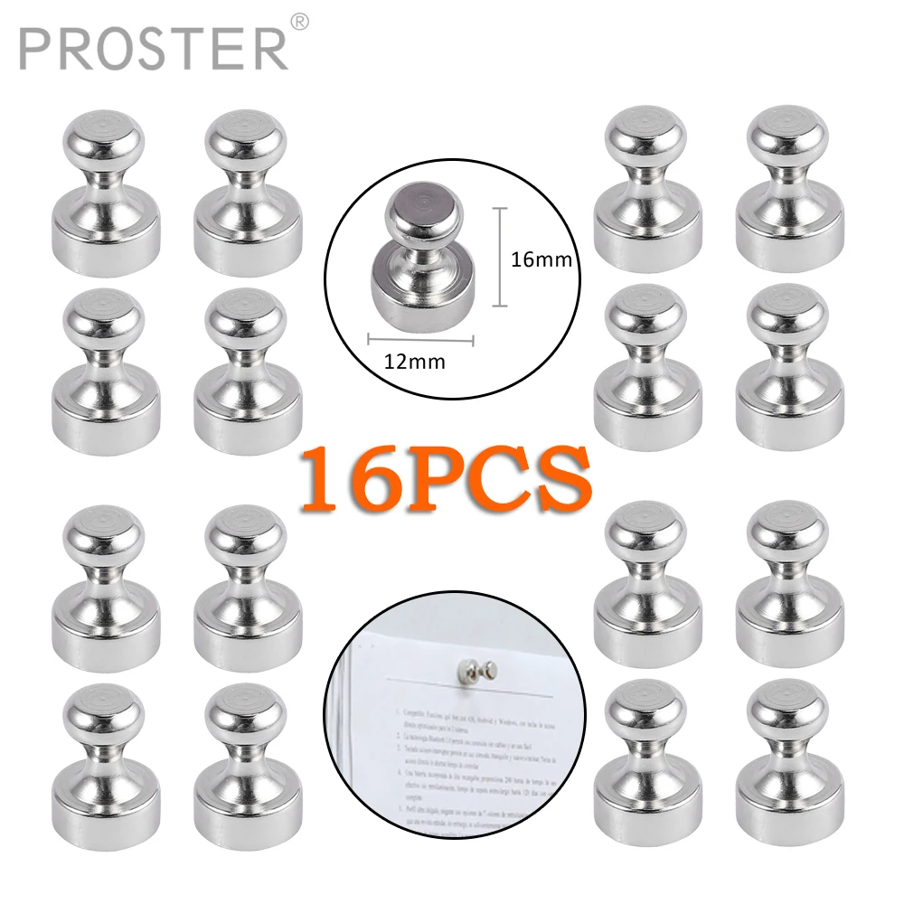 Proster-broches magnéticos de Metal de neodimio para oficina, 16 Uds., imán de acero inoxidable para nevera