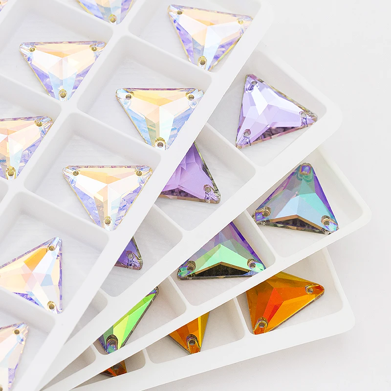 

PIPATIAN Fancy Glittery Shining Triangular Sew on Rhinestones K9 Glass Flat Back Strass Crystal Buttons Sew on Clothing Crafts