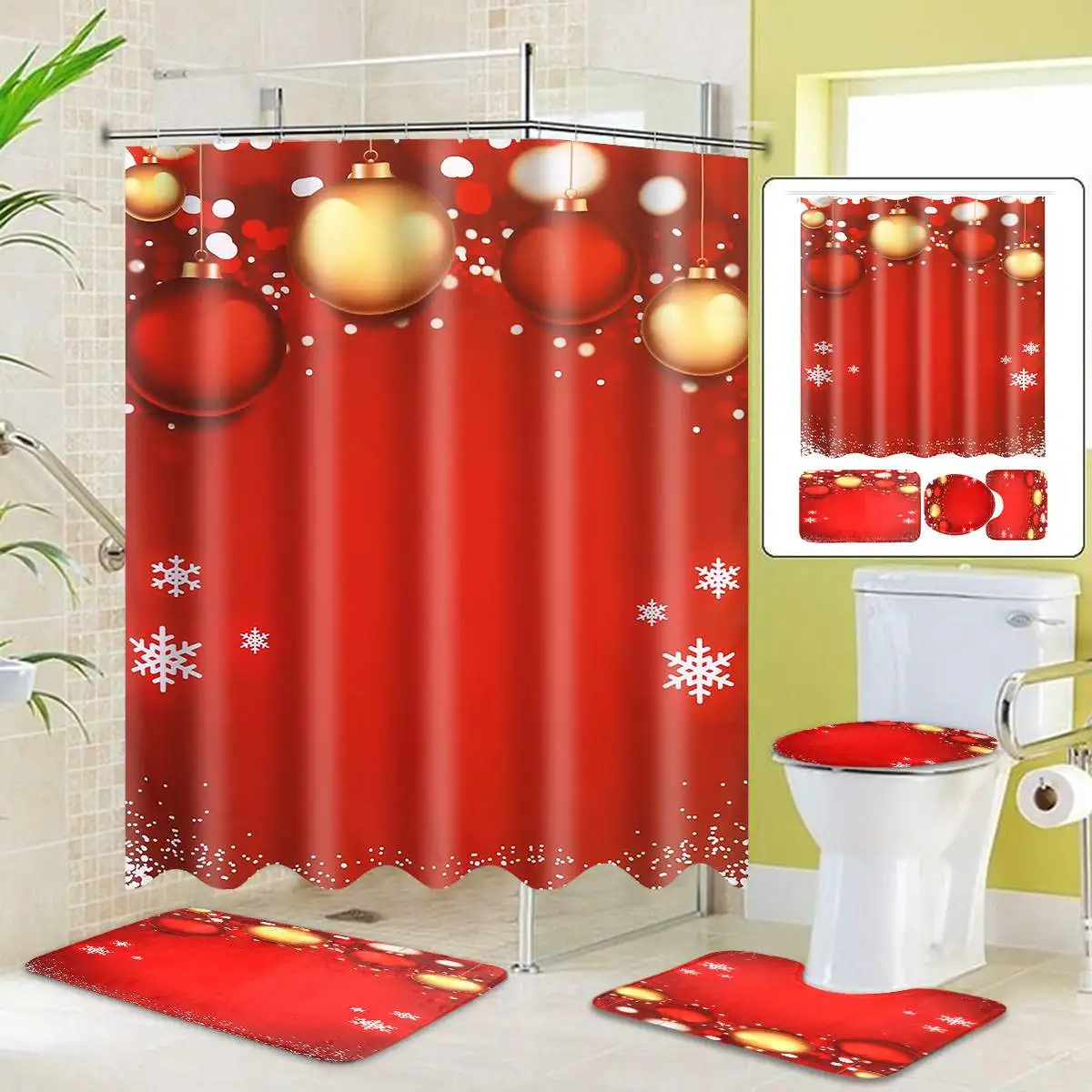 Curtains set Водонепроницаемая занавеска для душа красный колокольчик полиэфирная ткань занавеска для ванной домашняя занавеска для ванной комнаты s с 12 крючками занавеска для душа s - Цвет: Curtains set