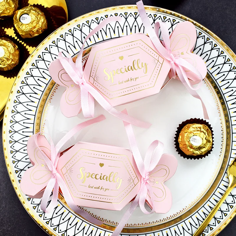 

New Paper Candy Shape Sweet Baby Pink Gift Bags Candy Box for Wedding Baby Shower Birthday Guests Event Party Supplies