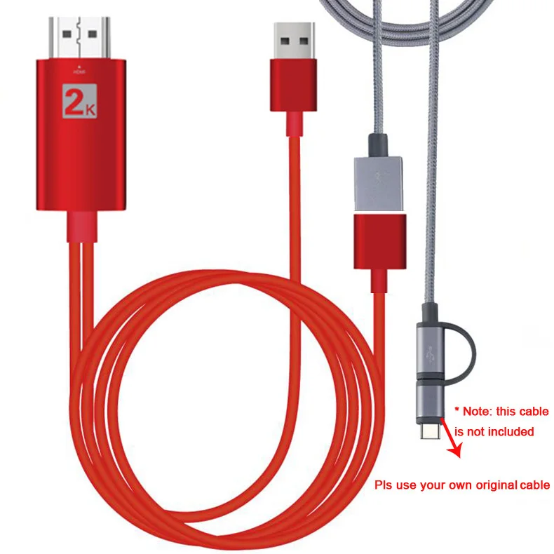 2K Micro usb type C IOS Android экран телефона зеркалирование литой кабель для iPhone iPad huawei samsung LG подключение к HDMI ТВ проектор