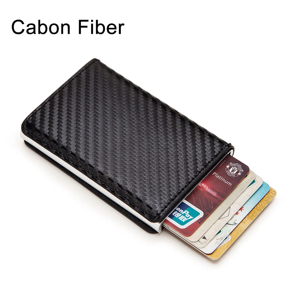 Foreign trade aluminum alloy card box carbon fiber pattern men and women PU automatic RFID credit card Holder AliExpress WISH explosion models