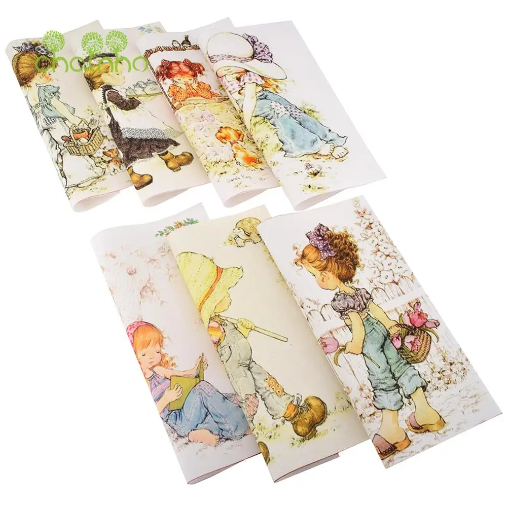 Hand Dyed Cotton Canvas Fabric,Child's Leisurely Life,For DIY Sewing & Quilting Purse  Cover Home Decoration Material,15x20cm