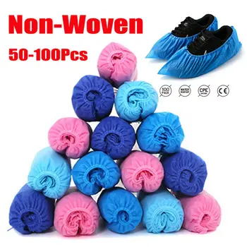 

100pcs Adult Kids Disposable Shoe Cover Anti Slip Non-Woven Cleaning Overshoes Safety