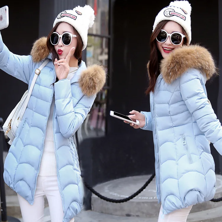 

Model Photo Shoot 2016 New Style Winter Korean-style Mid-length down Feather Cotton-padded Clothes WOMEN'S Dress Students Fur Co