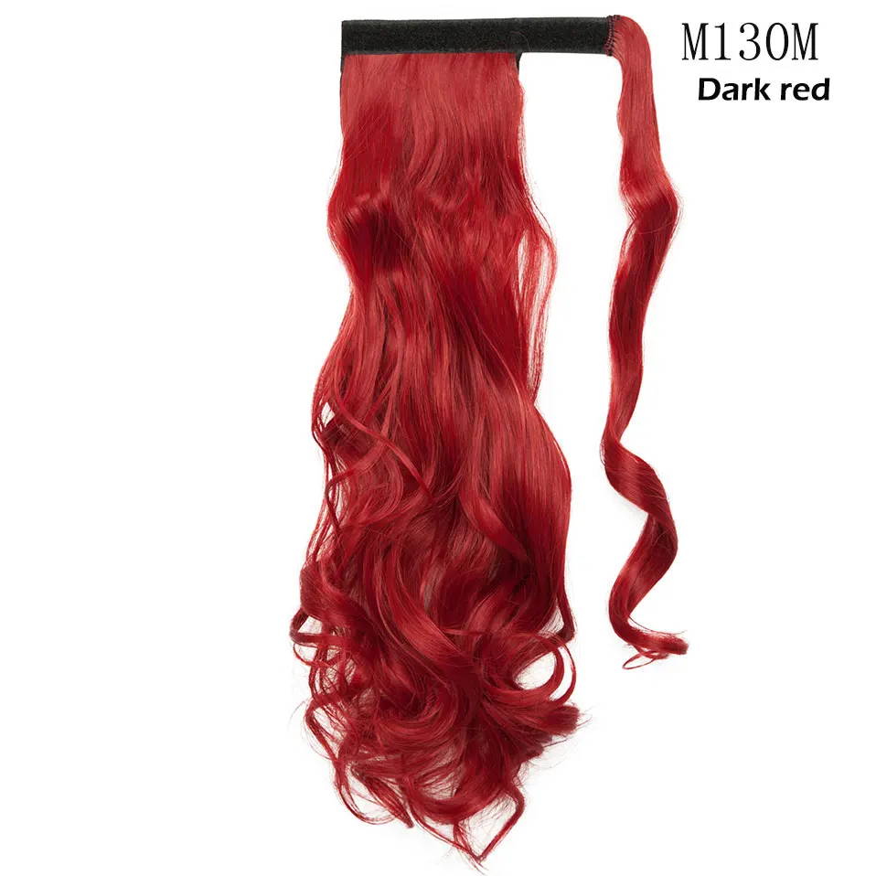 dark red S-noilite 1" /24"/2" длинный зажим в конский хвост наращивание волос обернуть вокруг конский хвост Синтетический поддельный хвост шиньон для женщин - Цвет: dark red