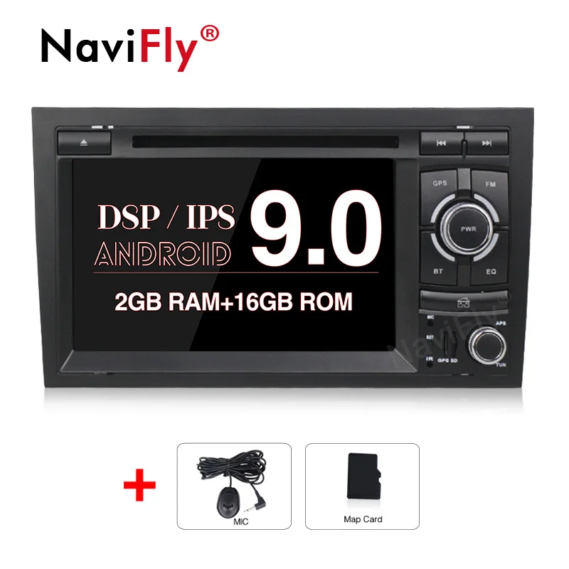 NaviFly 7 дюймов 2 DIN Авторадио Навигация gps Android 9 автомобильный dvd-плеер для Audi A4 S4 B6 B7/RS4 2002-2008 ips DSP wifi BT, RDS - Цвет: 2GB-16GB