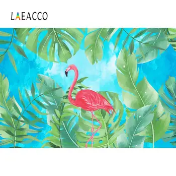 

Laeacco Tropical Flamingo Birthday Party Palms Tree Leaves Watercolor Customized Poster Photo Background Photography Backdrop