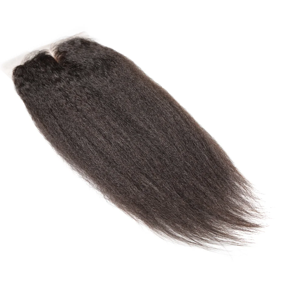 

Luvin OneCutHair Brazilian Kinky Straight Hair Lace Closure 4x4 Bleached Knot With Baby Hair Middle Part 100% Remy Human Hair