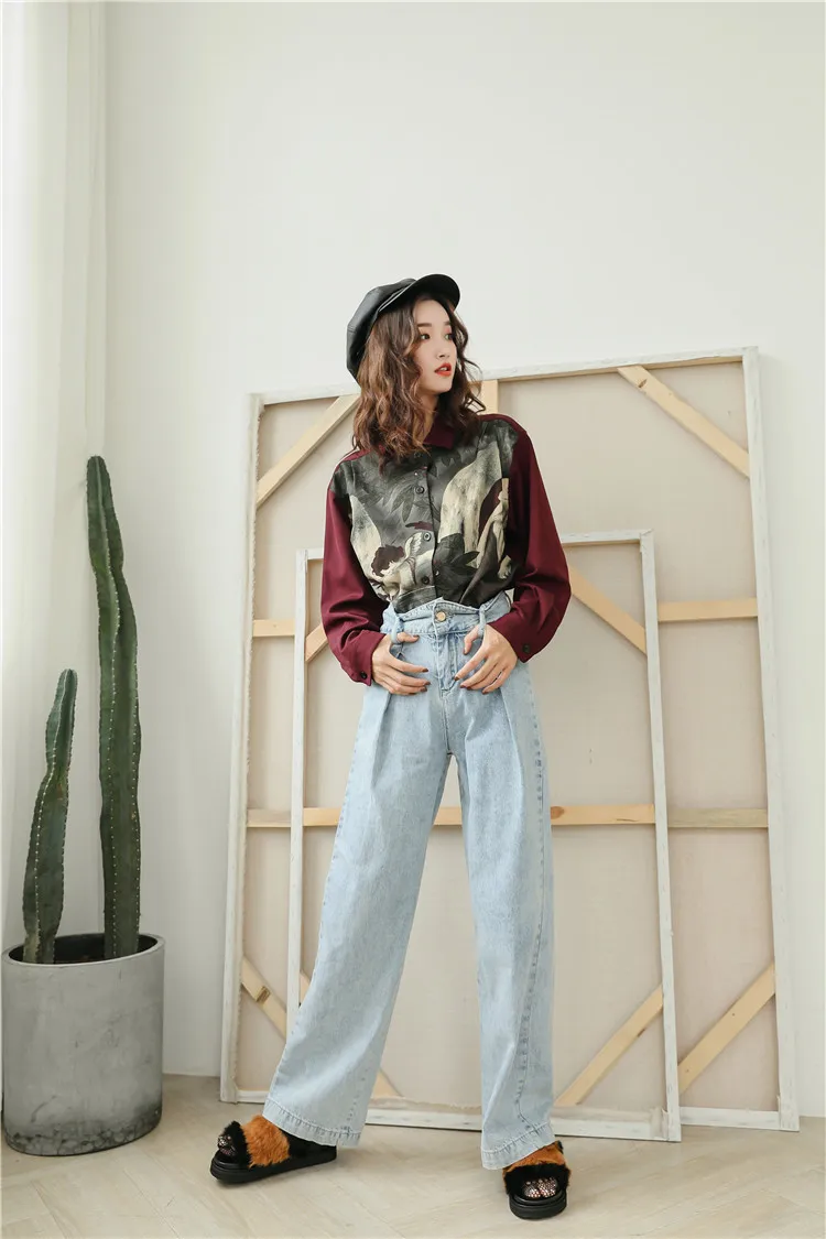 Fashion Tide NEW Summer Thin Styles Fashion High Street Shirt Female Blouse Printed Single Breasted Ooffee Color WG21717M