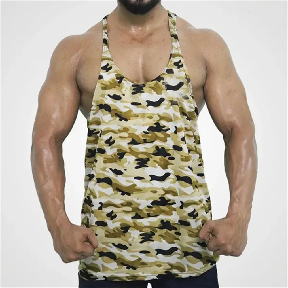 yellow camouflage Мужские камуфляжные быстросохнущие майки, спортивные Стрейчевые майки, майка, Мужская майка, Стрингер, баскетбольные тренировочные Топы - Цвет: yellow camouflage