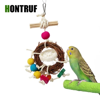 

Parrot Toy Bird Toy Natural Rattan Bite Toy Loofah MolarToy Rattan Circle Swing Pet Toy