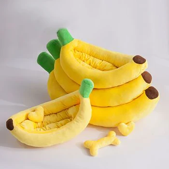 

Cute Soft Kennel Cat House Pet Small Dog Bed Cartoon Banana Dogs Cats lounger Bed Rabbit Hamster Nest Bed Pet House
