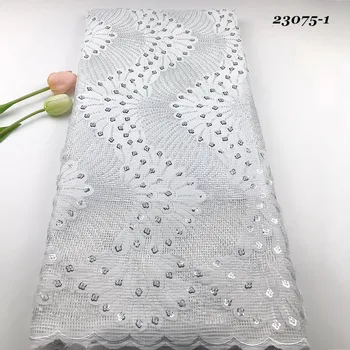 

White African french net lace fabric laser cutting appliqued flowers sequence high quality embroidered mesh tulle sequins lace