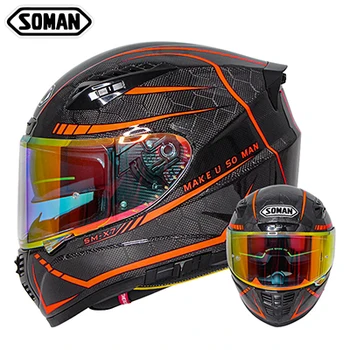 

Classic Snake Pattern Carbon Fiber Gold Visor Full Face Motorcycle Helmet casco capacete moto Dot Approved Soman SM-X7