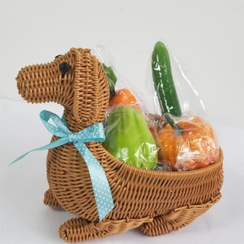 

Hand-Woven Cute Storage Basket Rattan Kitchen Restaurant Fruit Bread Baskets Snack Organizer Tool