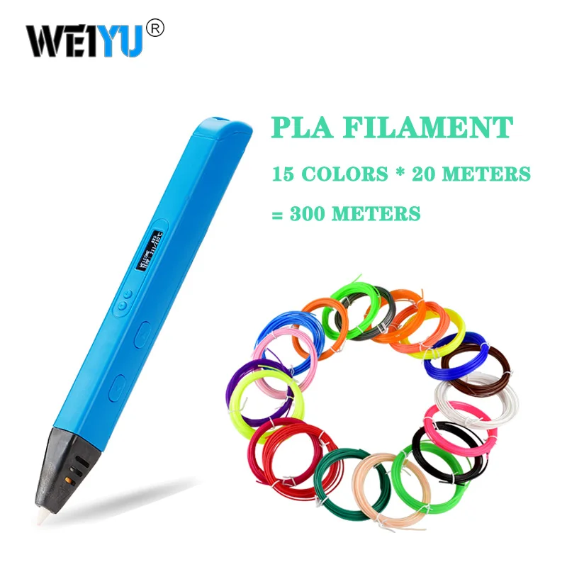 Weiyu Аутентичные RP800A 3D Ручка 3d печать pen-3d 1,75 мм pla нити рождественские подарки+ живопись картина+ 5 В 2A usb адаптер - Цвет: Blue ADD 300M