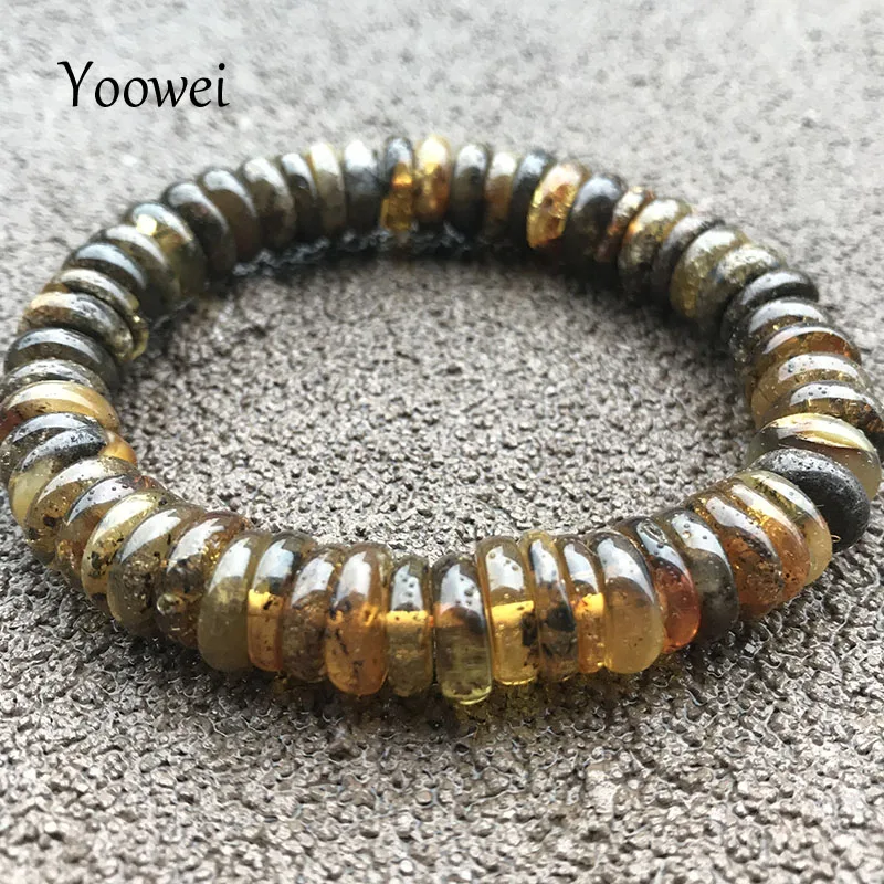 Yoowei New Green Amber Bracelet for Adult Gift Unique Handmade Plant Beads Resin Smell Natural Amber Healing Jewelry Wholesale