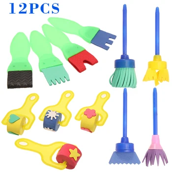

12pcs Kids Paint Brushes Sponge Painting Brush Tool Set Sponge Drawing Shapes Paint Craft Brushes Children Toddler Toy