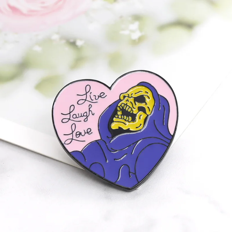 

Europe And America Hot Sales Live Laugh LOVE Gothic Heart Halloween Skeleton Brooch Clothing Bag Accessories