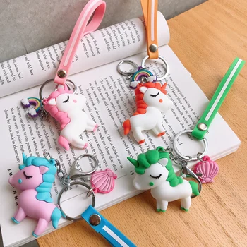 

Key Chain Cute Cartoon 3D Unicorn Silicone Lanyard Cell Phone AirPods case Hand Rope