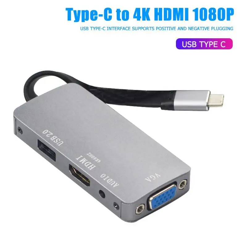 Type-C до 4K HDMI 1080P VGA 3,5 мм аудио двойной экран дисплей конвертер Кабель