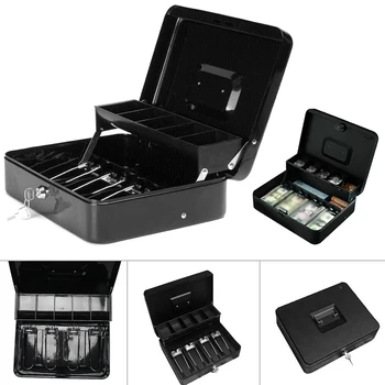 

Lockable Deposit Home 2 Keys Bank Storage Carry Coin Petty Cash Box Steel Money Holder Security Lock Office Portable