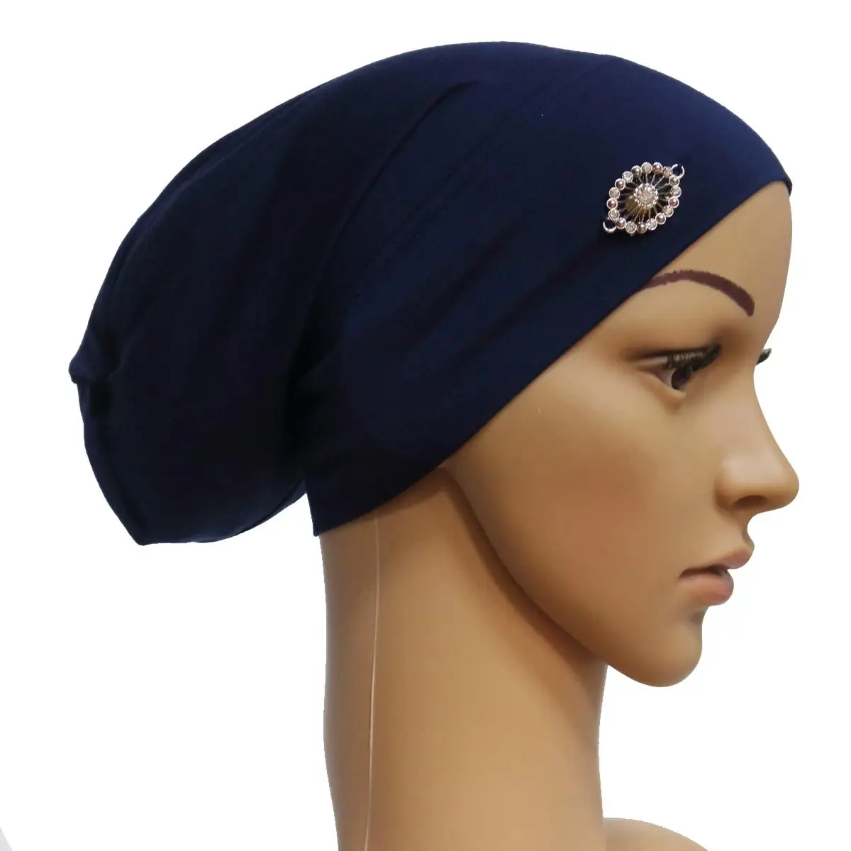 Горный хрусталь под шарф мусульманские женщины кость головной убор тюрбан Beanie исламский головной платок арабский хиджаб шляпа внутренняя Кепка головной убор шапка - Цвет: Синий