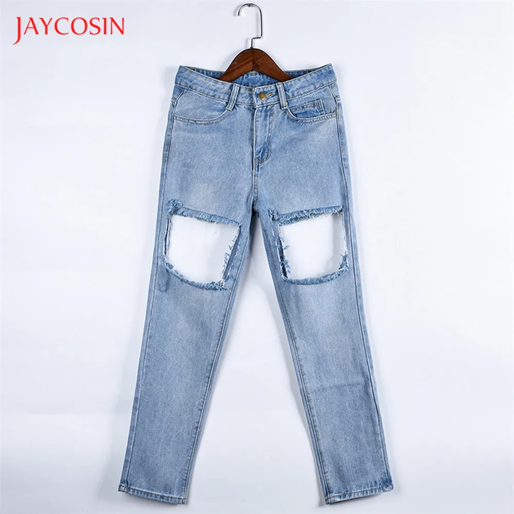Jaycosin, модные женские джинсы, новинка, высокая талия, отверстие, кисточка, кнопка, молния, джинсы, карман, карандаш, женские сексуальные штаны