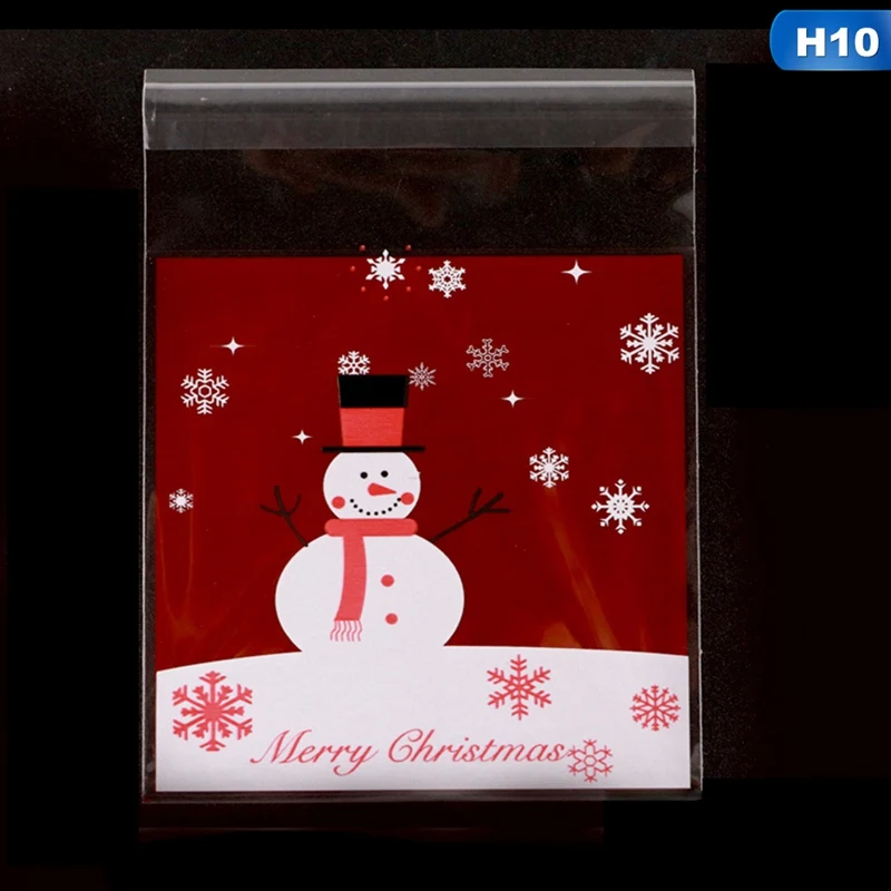100 шт, Рождественский самозапечатывающийся пакет, пластиковые конфеты, печенье мешочки для подарков, самоклеющиеся, закрывающиеся новогодние вечерние Сумочка для подарков