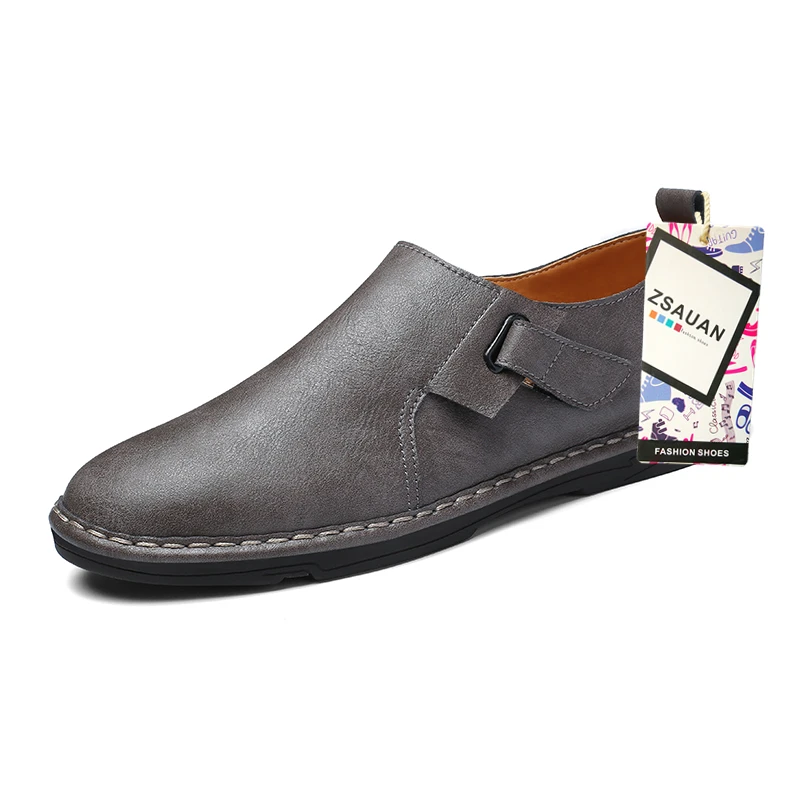 ZSAUAN/Большие размеры 38-47; модные мужские лоферы в британском стиле из искусственной кожи с круглым носком; удобная мужская обувь без шнуровки на плоской подошве для вождения