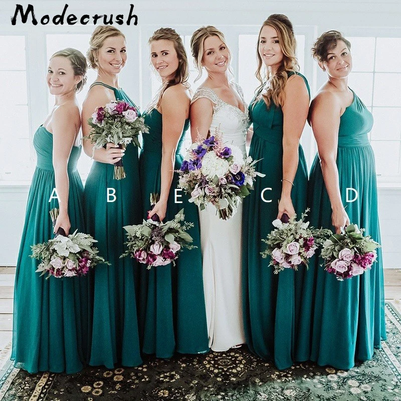 Vestidos de dama de honor color turquesa hasta el suelo de línea A a la de Modecrush verde 2019 para vestido de fiesta de boda - AliExpress Ropa de mujer